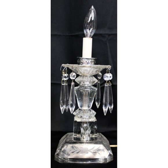 VTG Clear Crystal Lamp Light Floral Etch Hanging Pendant Victorian Glass Elegant - Picture 1 of 11
